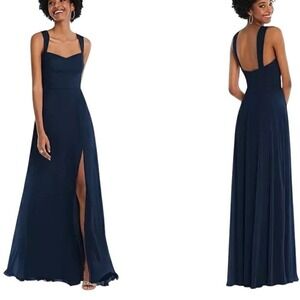 NEW After Six Contoured Wide Strap Sweetheart Maxi Dress Midnight Navy‎ Size 14